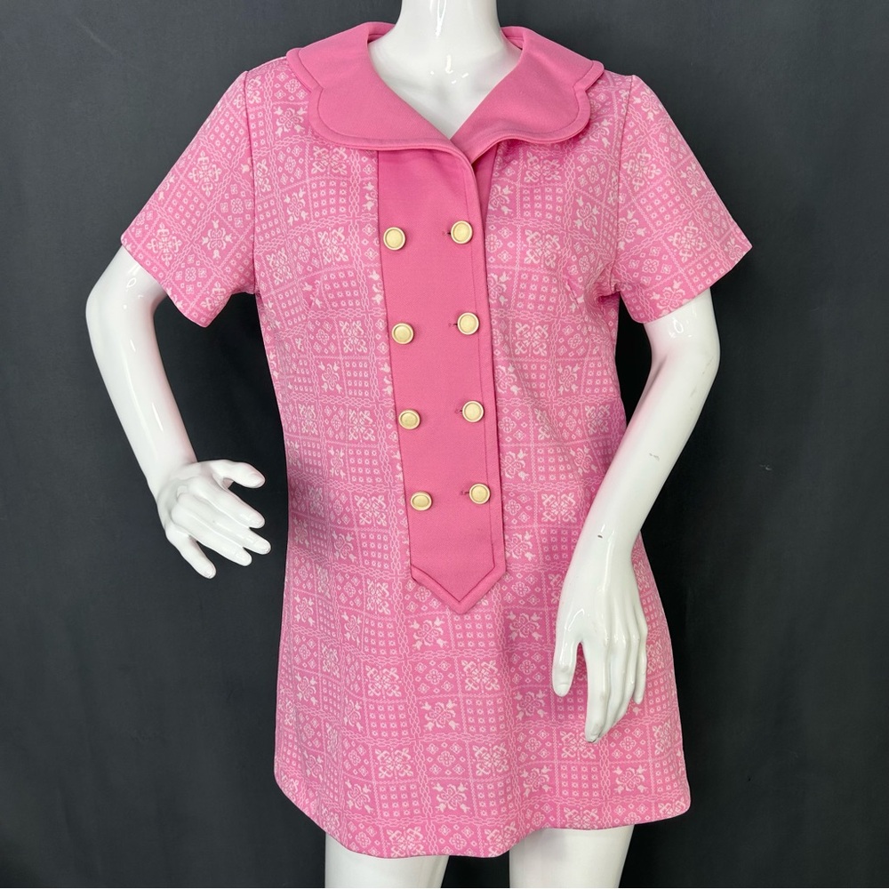 Vintage Pink Mini Dress with Gold Buttons